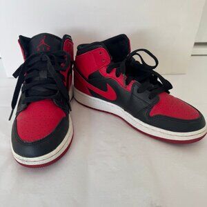 Nike Air Jordan 1 Mid Banned Black Red Bred Retro Shoes-sz. 5Y
